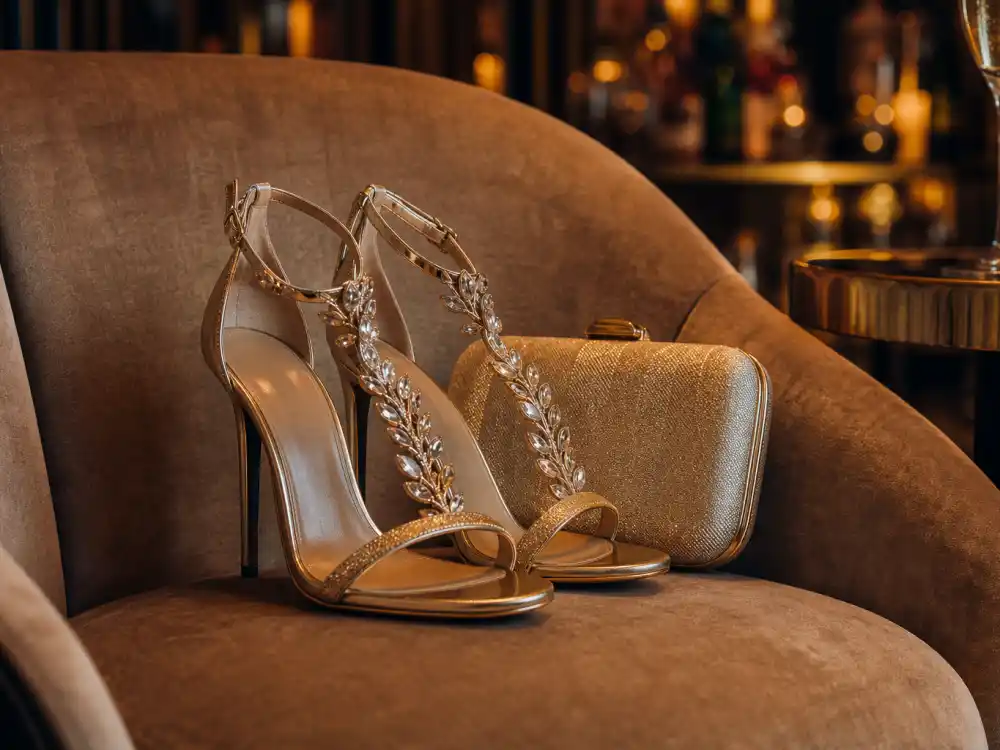 Gold clutch and embellished sandals for Taylor Swift Travis Kelce NYC dinner fashion coverage.