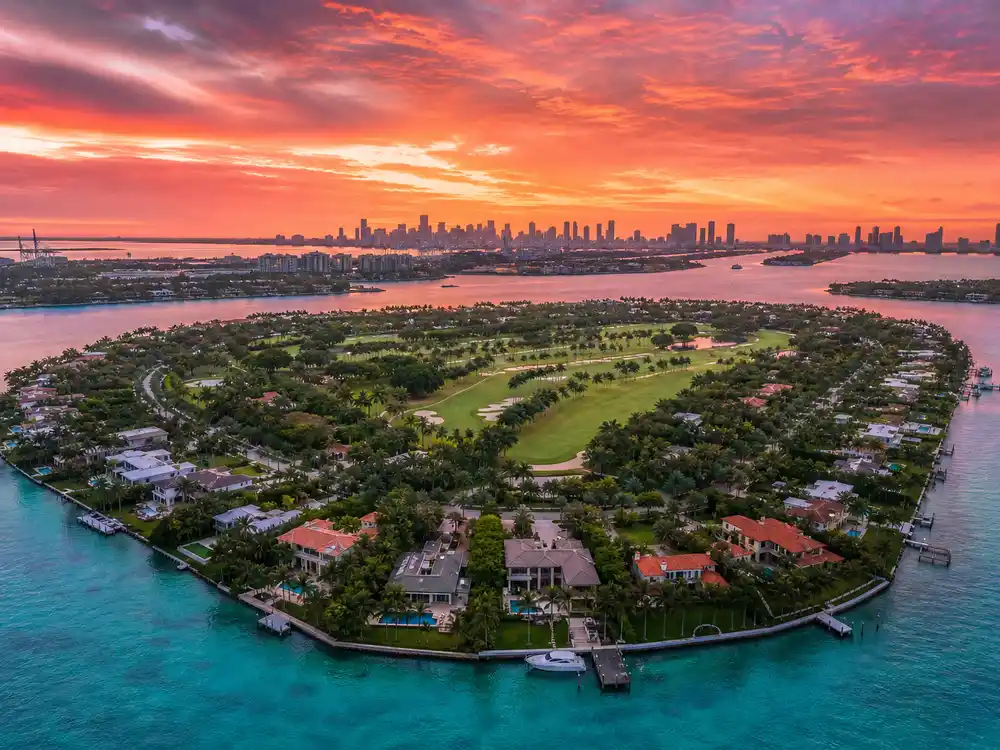 Tom Brady mansion Indian Creek aerial billionaire bunker private island with golf course