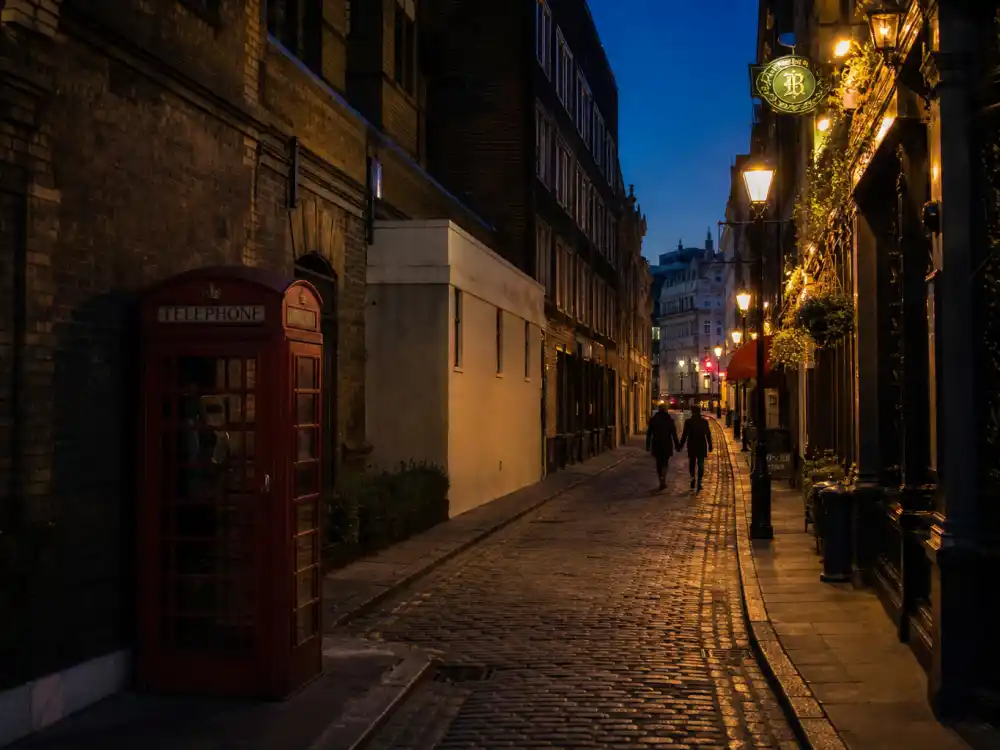 Romantic London street at twilight where Zendaya and Tom Holland were frequently spotted together