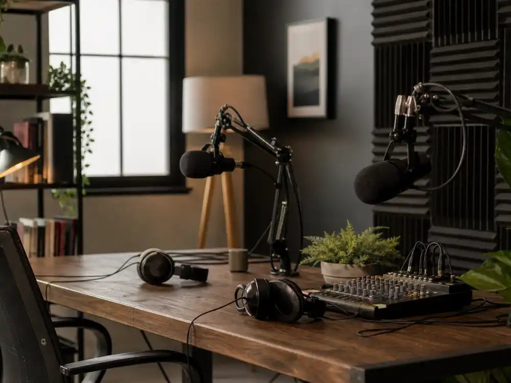 Modern podcast studio representing where the 7th Heaven cast where are they now alumni work in 2026 media