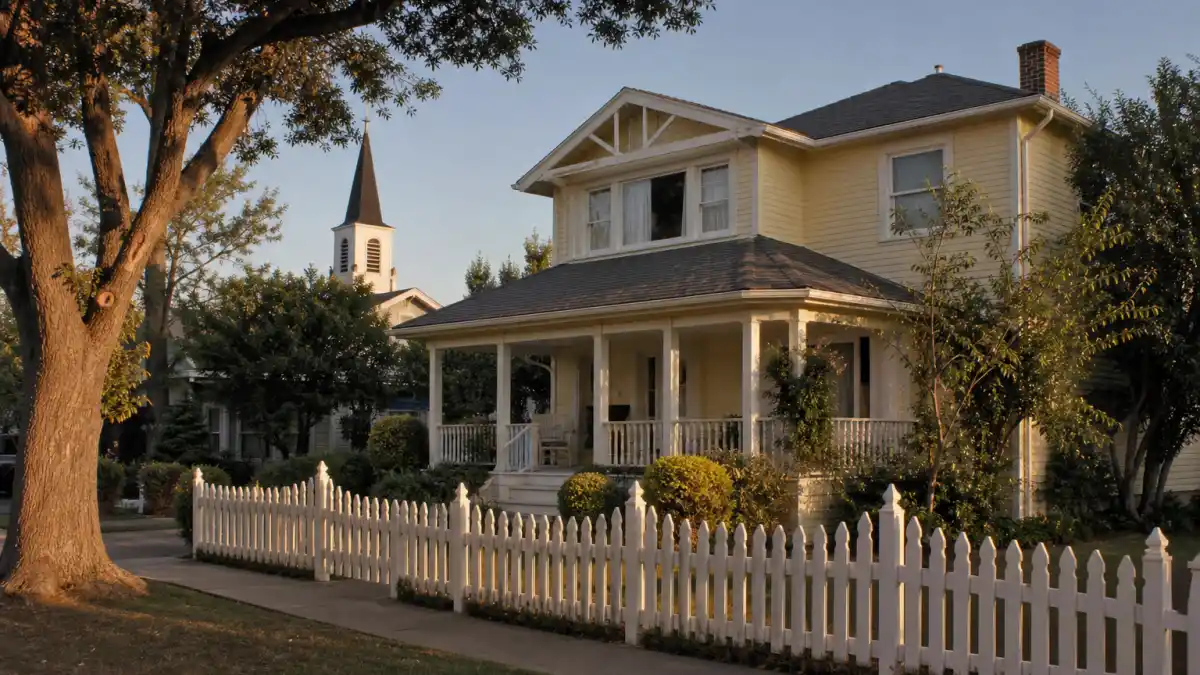 7th Heaven cast where are they now — suburban California home with church steeple evoking the Camden family series setting