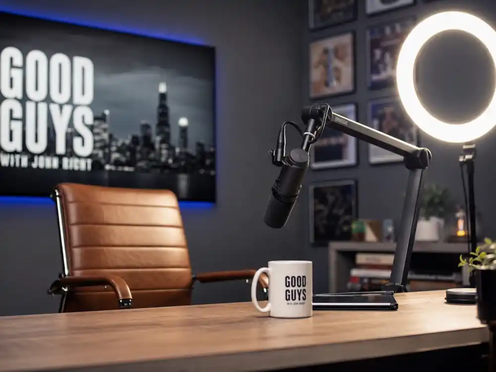 Modern podcast studio representing where 90s heartthrobs where are they now alumni work in 2026 media careers