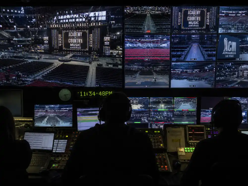 Television broadcast control room covers the Las Vegas stage where the ACM Awards 2026 winners list replaced nomination slots on Prime Video telecast night