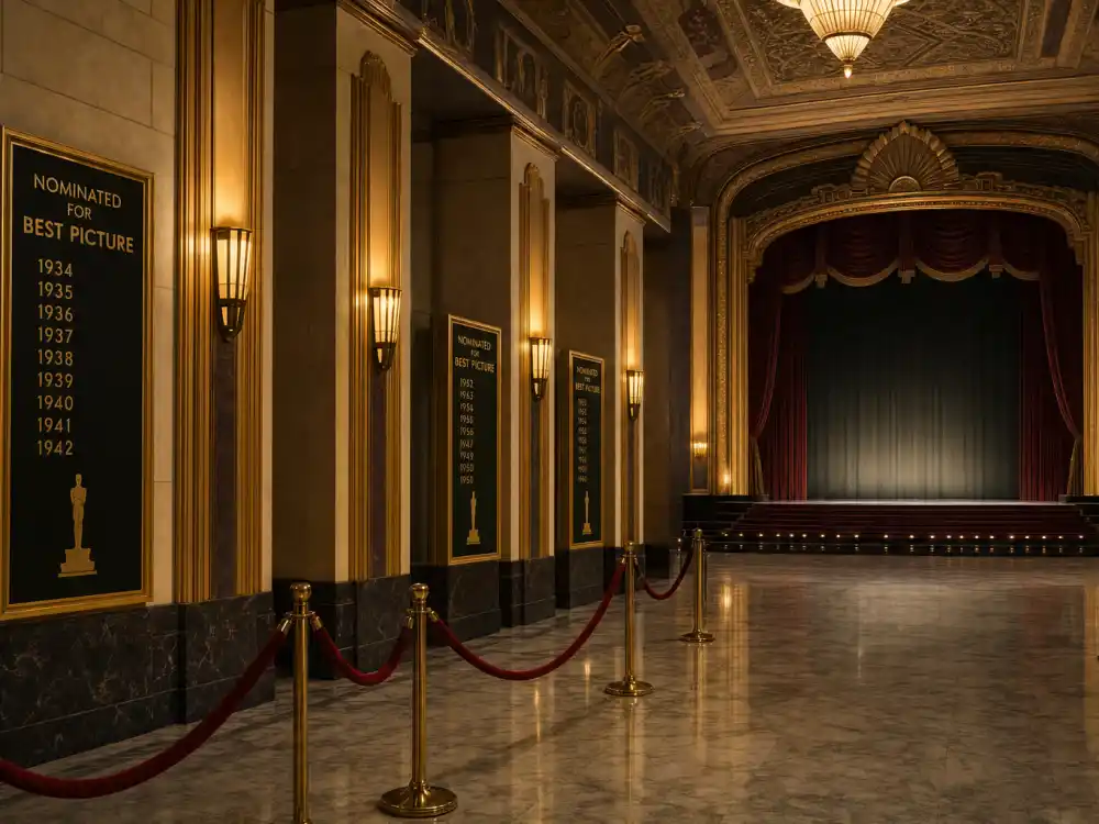 Grand Art Deco awards theatre lobby tied to the history of actors with most Oscar nominations without a win