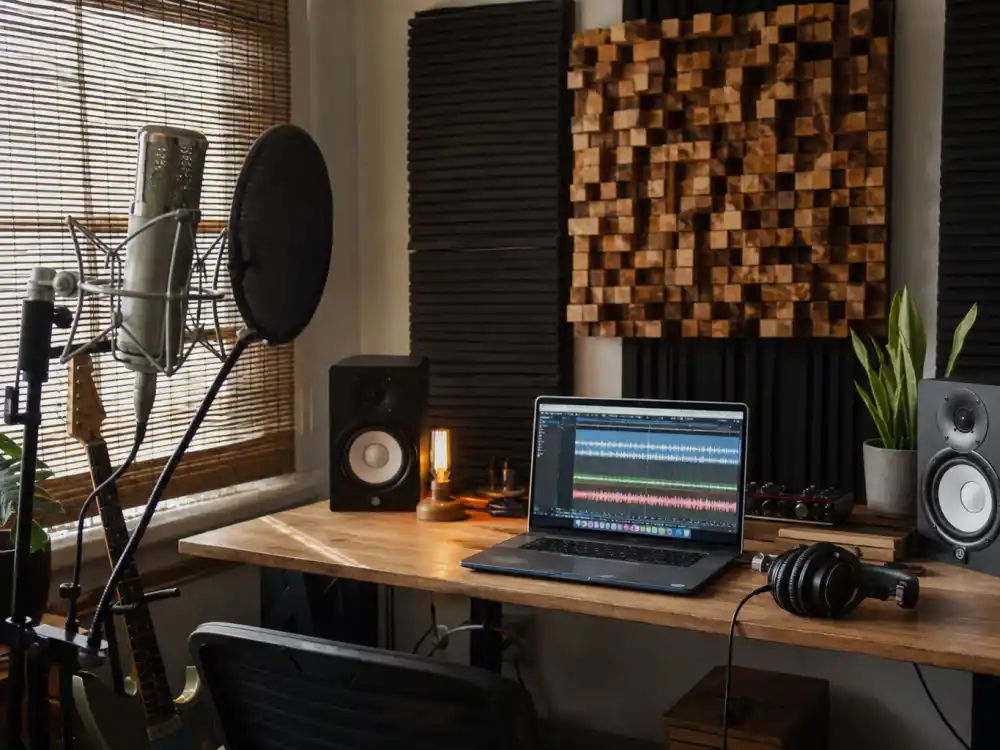 A home recording studio with microphone for Alyson Stoner independent music and YouTube creator work