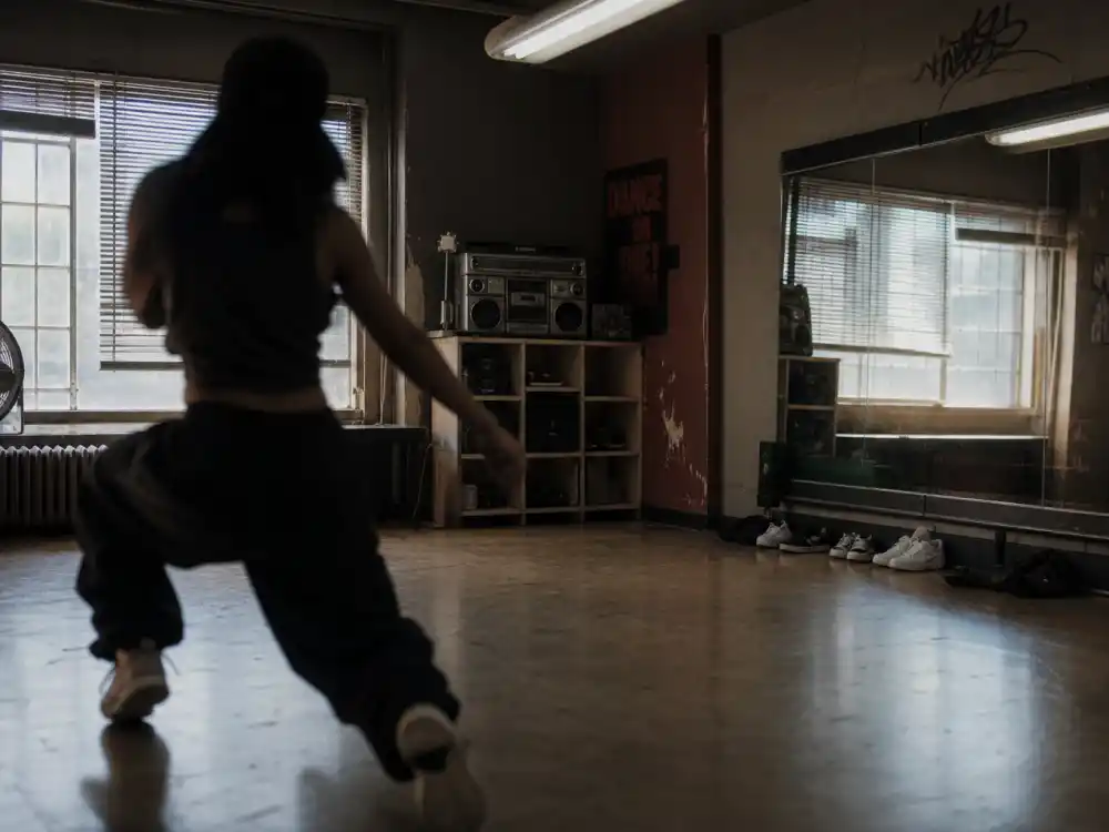 A hip-hop dance rehearsal room representing Alyson Stoner Step Up movies and competitive dance fame