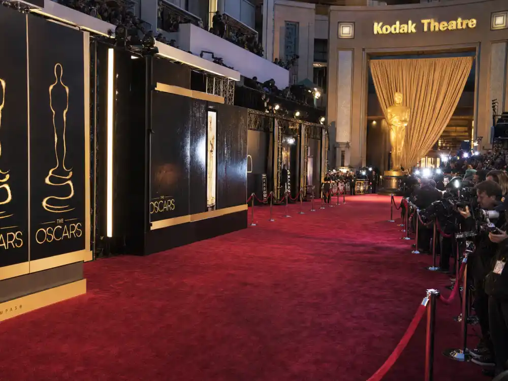 2012 Academy Awards Dolby Theatre red carpet atmosphere central to Angelina Jolie leg slit dress Oscars history and Hollywood glamour