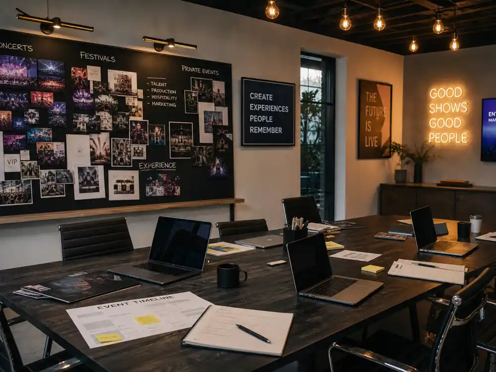 A modern event-planning office for Angus T Jones faith journey and Tonite entertainment business career