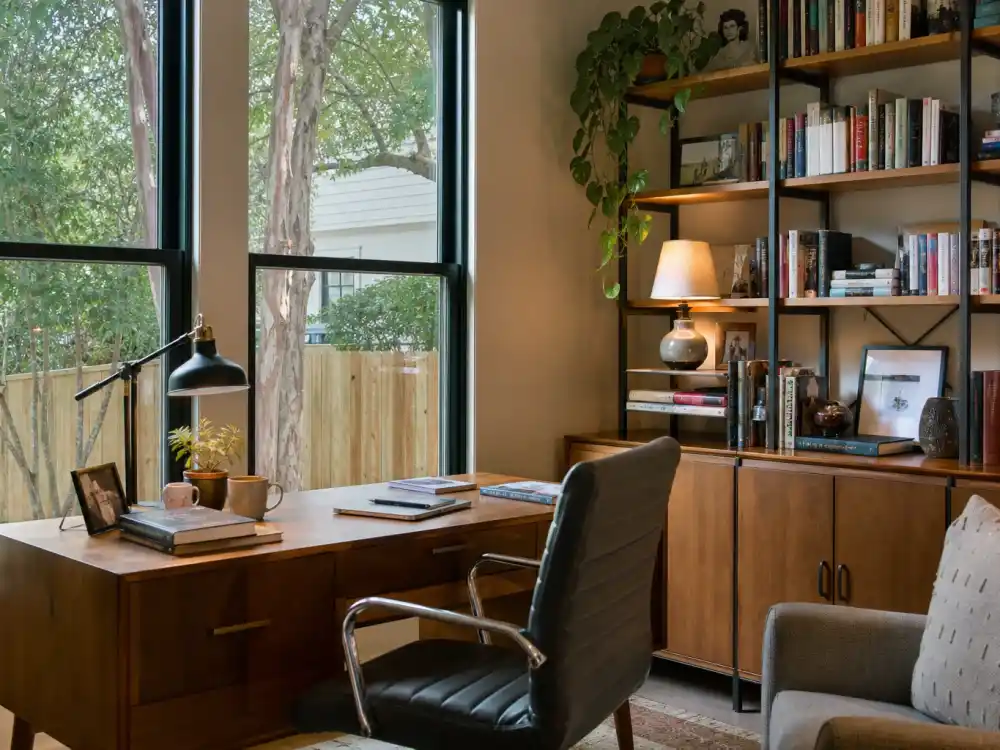 A quiet Austin-style home office for where is Angus T Jones now in 2026 after leaving Hollywood