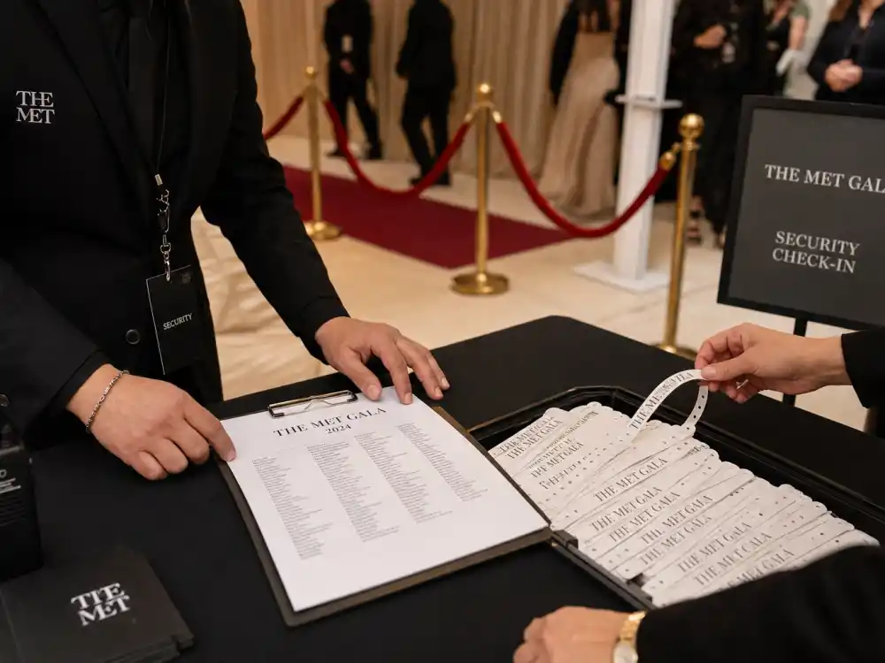 Met Gala check-in desk and guest list verification — Anna Wintour Met Gala role explained includes enforcing bans and dress-code discipline