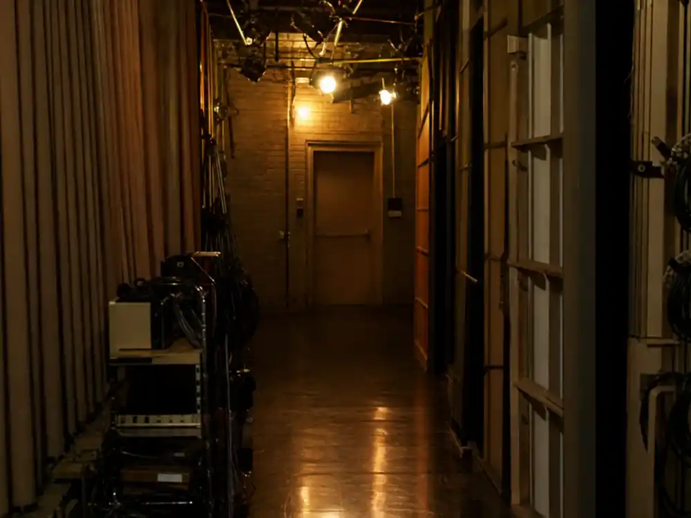 Vintage television comedy studio hallway for Anthony Michael Hall youngest Saturday Night Live cast member era
