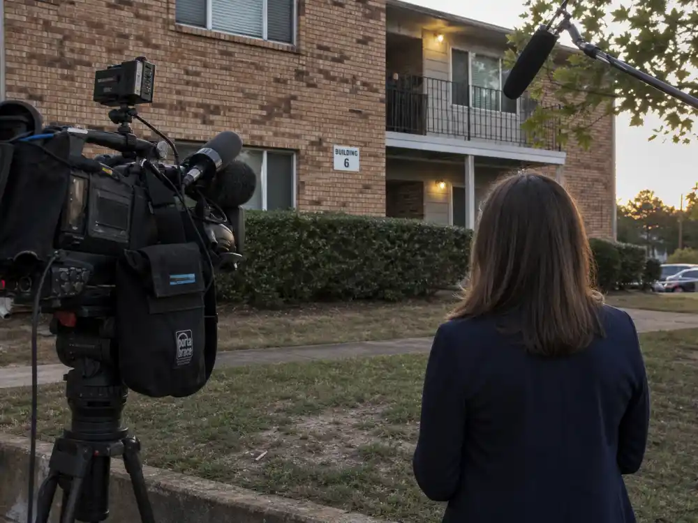 Local TV news crew outside apartment for what happened to Antoine Dodson and the WAFF interview