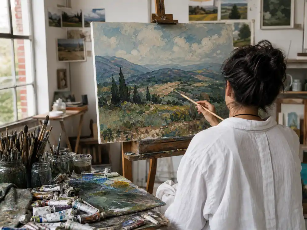Bright artist painting studio for where is Ariana Richards now as professional impressionist painter