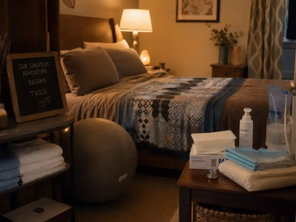 Home birth nursery setup for Ashley Graham baby announcement 2025 — January 7 2022 at-home twin delivery Malachi and Roman per People reporting