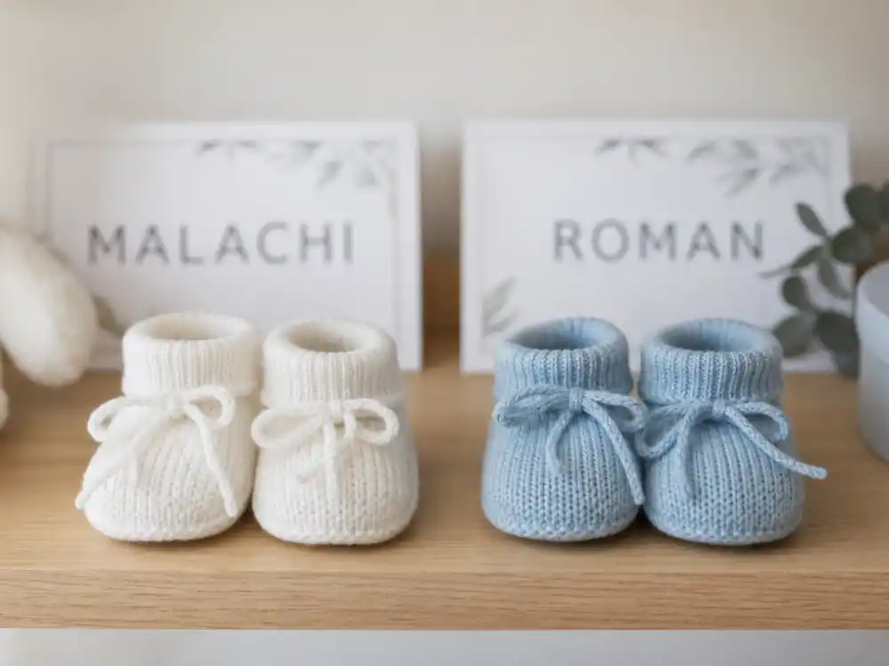 Twin newborn booties for Ashley Graham baby announcement 2025 name reveal — Malachi and Roman names shared February 10 2022 on Instagram