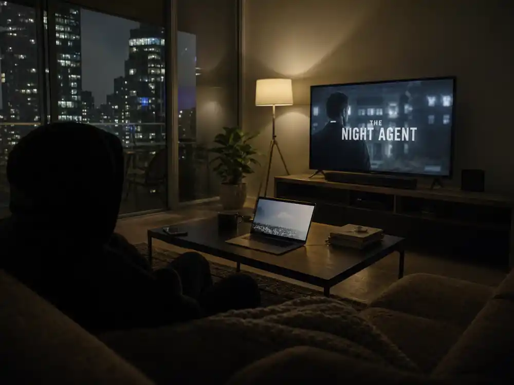 Modern apartment thriller mood for where is Avan Jogia now in Prime Video 56 Days