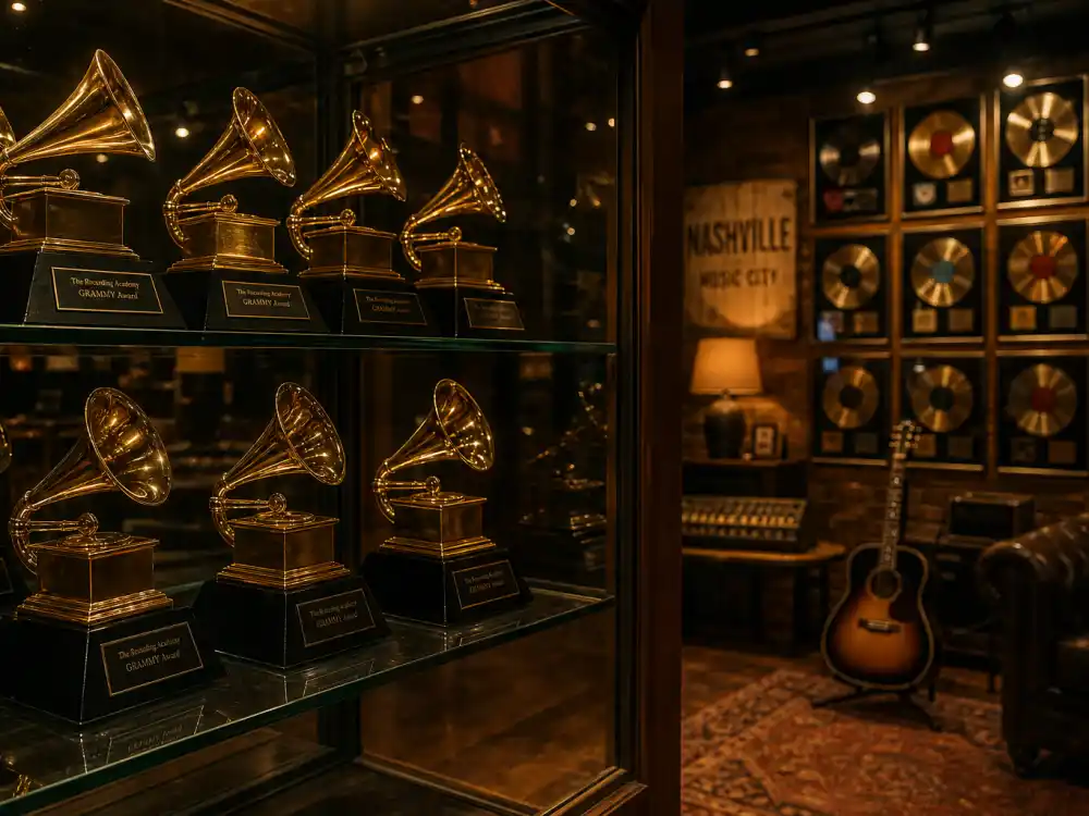 Grammy gramophone trophy hall display for Beyoncé trajectory in award records that may never be broken music totals