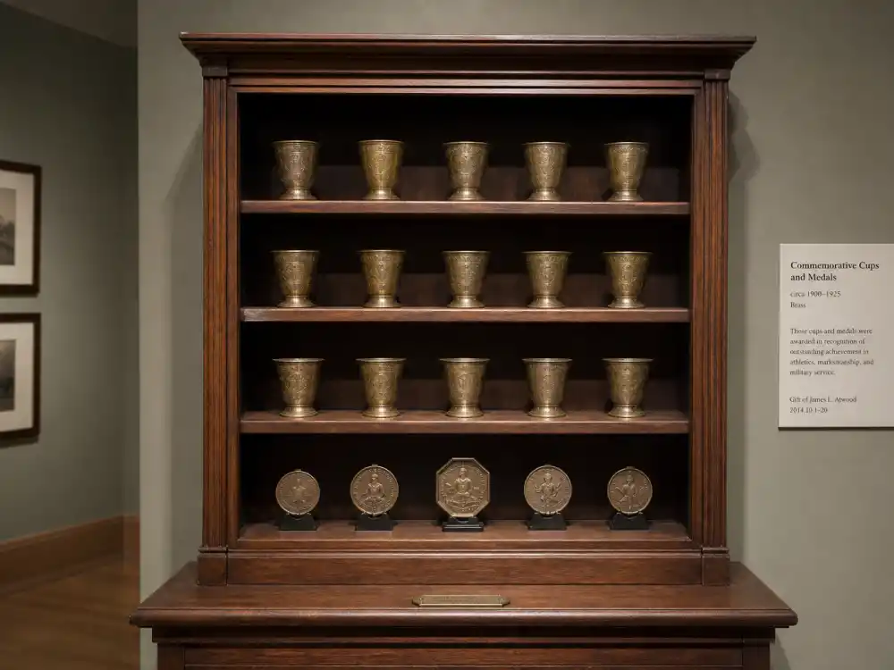 Historic entertainment trophy cabinet evoking Walt Disney twenty-two Oscar wins in award records that may never be broken