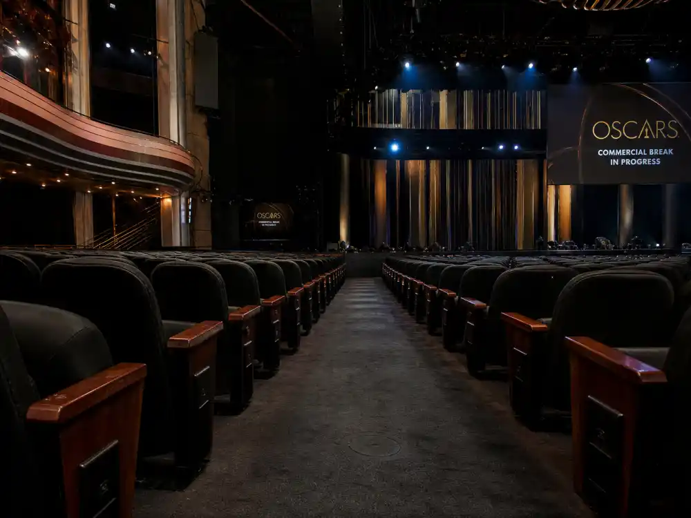 Empty theater aisle during a commercial break at an awards telecast — why stars leave seats in award show seat fillers explained