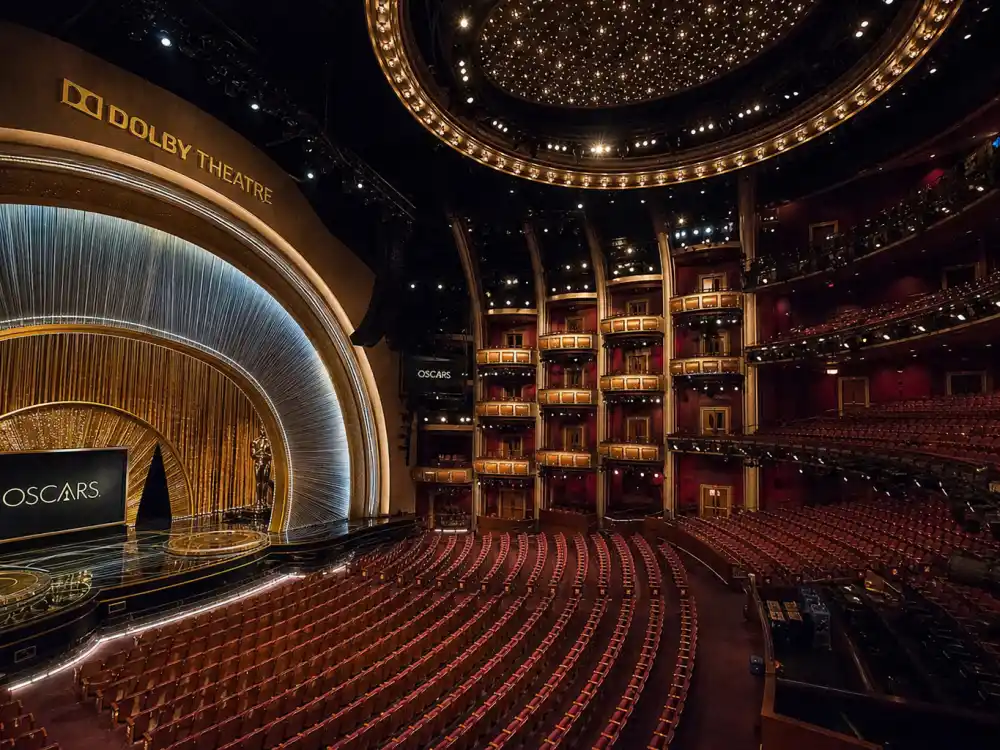 Oscar-style Dolby Theatre auditorium with empty orchestra seats — award show seat fillers explained at the Academy Awards telecast