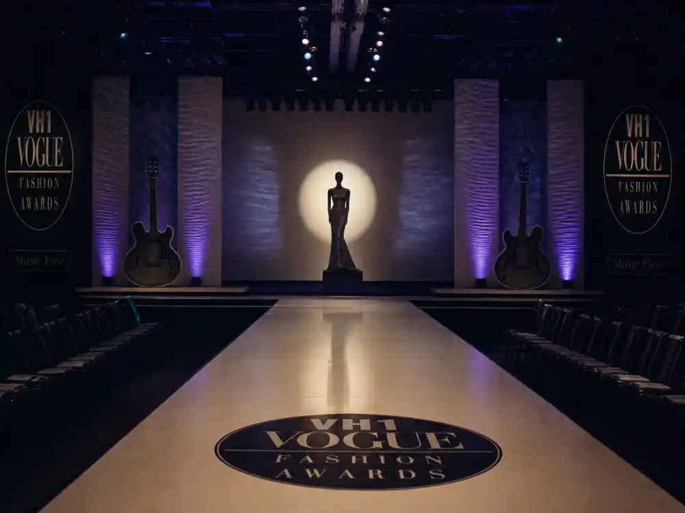 Abandoned VH1 Fashion Awards runway with empty front row seats shows cable crossover telecasts that belong on any list of award shows that no longer exist