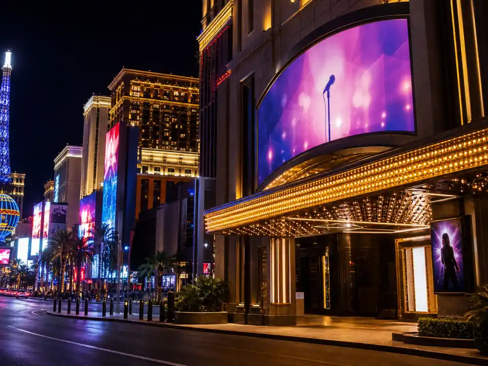 Las Vegas Strip theater marquee lights evoking the Backstreet Boys Planet Hollywood residency era
