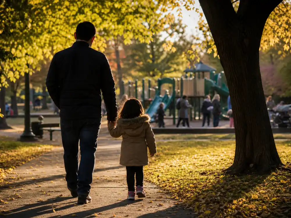Family park outing silhouettes for Ben Affleck Jennifer Garner co-parenting style weekend rhythm editorial without identifiable faces