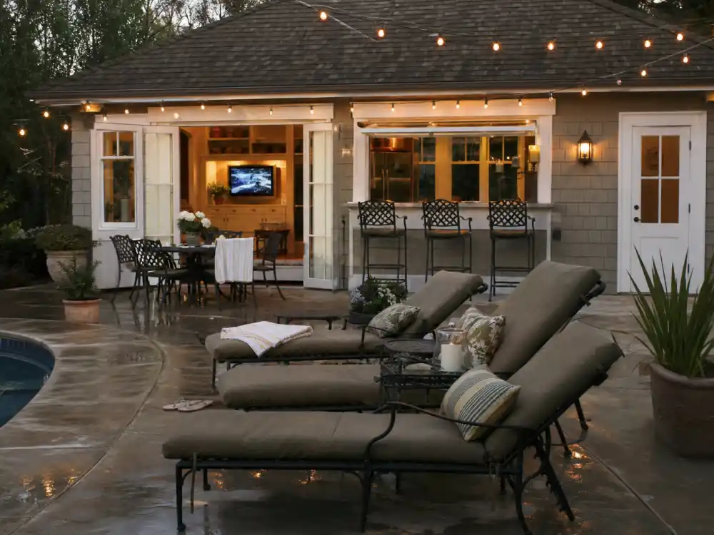 Newport-style pool house patio for Ben McKenzie The O.C. fame as troubled teen Ryan Atwood
