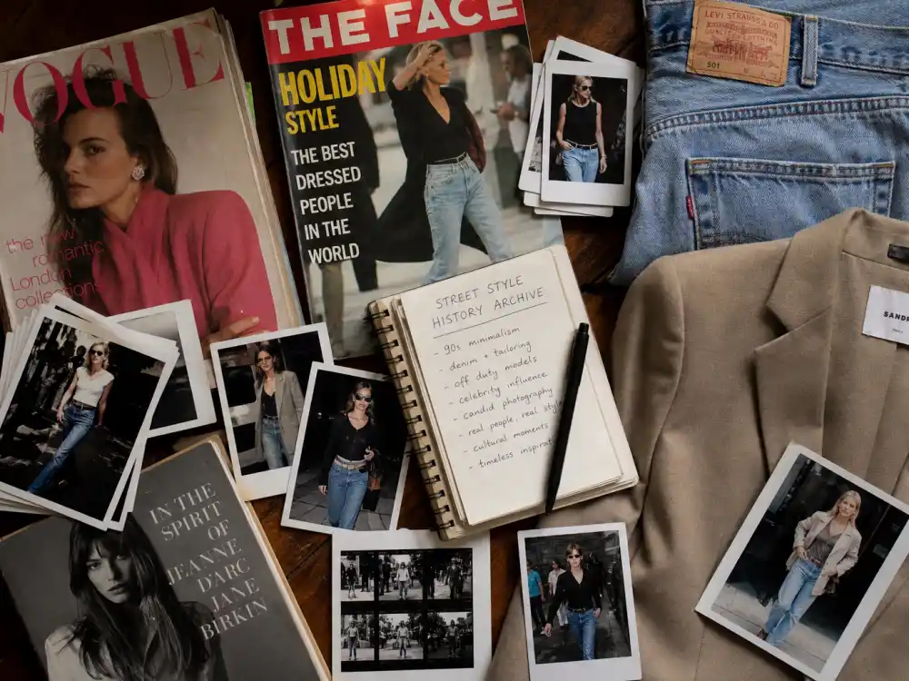 Vintage fashion mood board with polaroid street style references defining best celebrity street style of all time archive research
