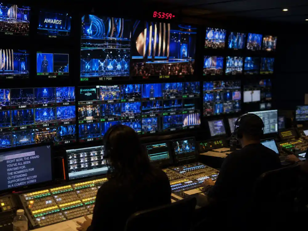 Television broadcast control room covers the stage where the BET Awards 2026 winners list replaces blank category slots on telecast night