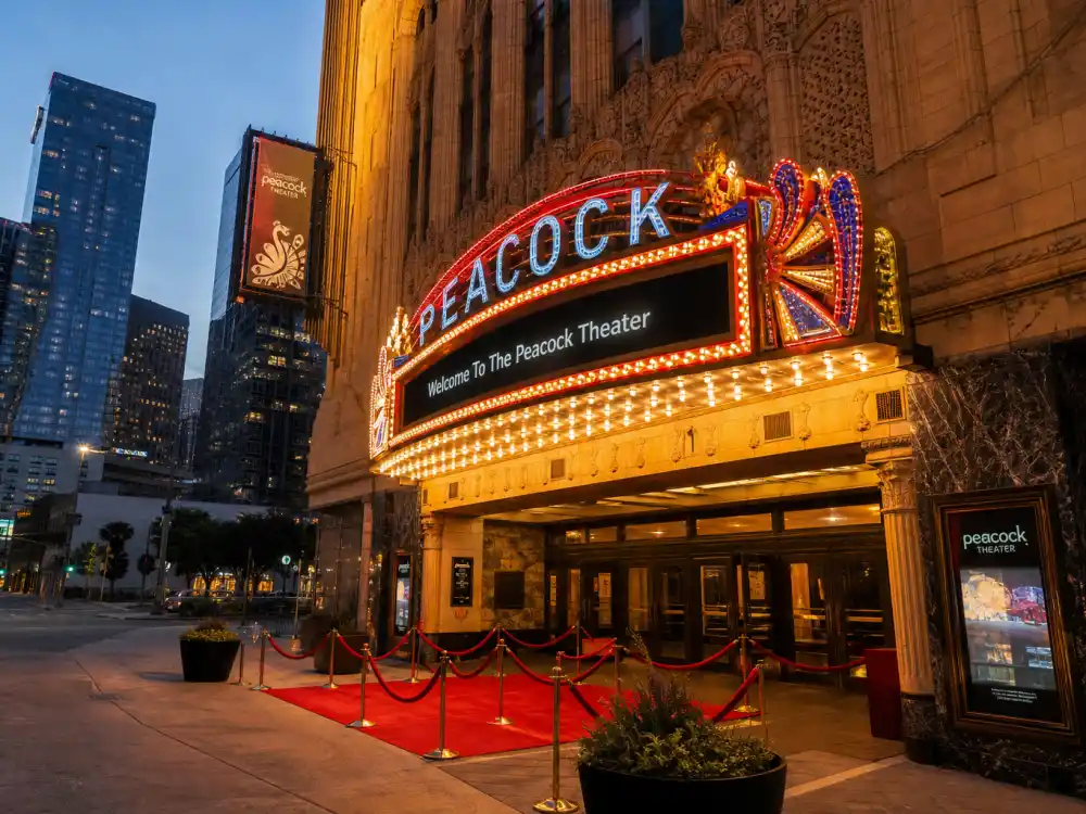 Peacock Theater Los Angeles exterior where the BET Awards 2026 winners list will be revealed on June 28 live BET simulcast