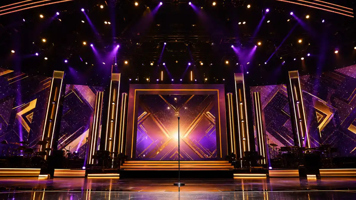 BET Awards performances recap 2026 — purple and gold Peacock Theater stage with microphone before June 28 live telecast
