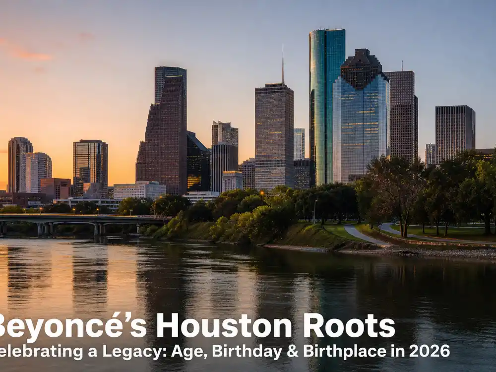 Houston Texas skyline evoking Beyonce age and birthday 2026 birthplace — where Beyoncé Giselle Knowles-Carter was born September 4, 1981