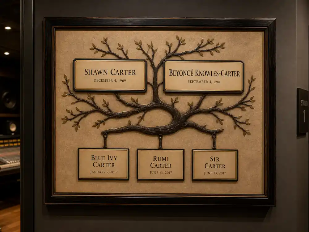 Jay-Z Shawn Carter and Beyonce Knowles-Carter marriage branch on family tree wall for Beyonce Blue Ivy family tree explained — April 2008 union verified