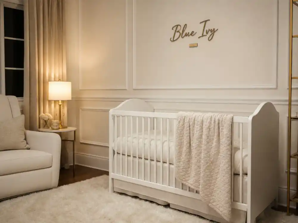 Luxury baby nursery evolution with white crib in Beyonce motherhood journey timeline — Blue Ivy 2012 nursery era before twin room expansion