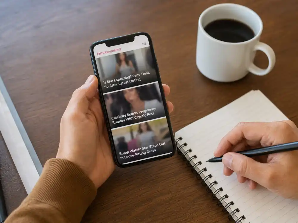 Smartphone with blurred entertainment feed for Beyonce pregnancy rumors 2026 explained social media speculation desk