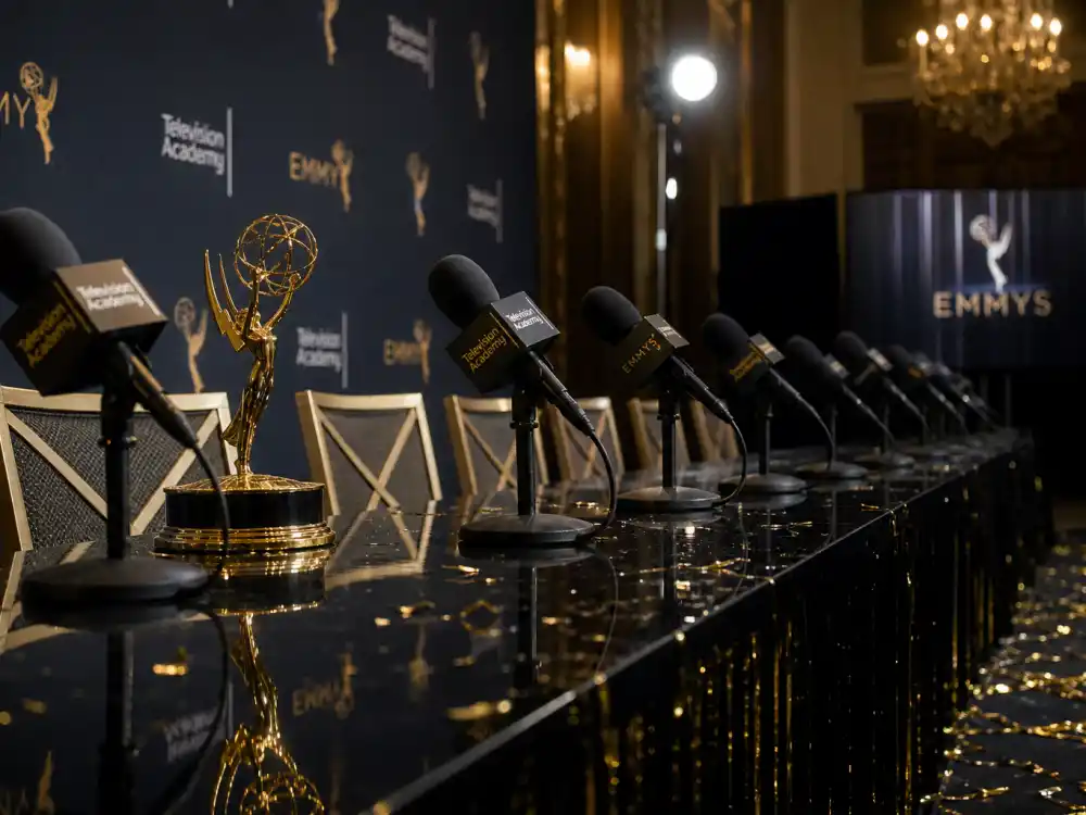 Television awards press room microphones after the biggest Emmy snubs in history when pundits dissect stunned ceremony outcomes