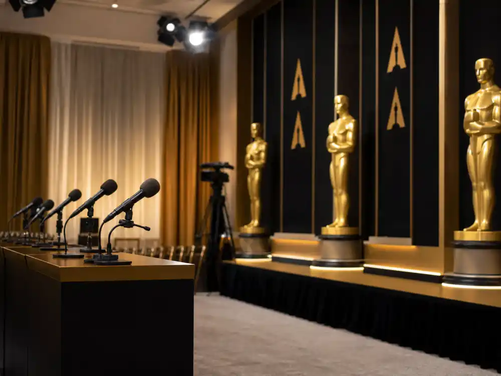 Academy Awards press room microphones after the biggest Oscar snubs of all time when pundits dissect stunned ceremony results