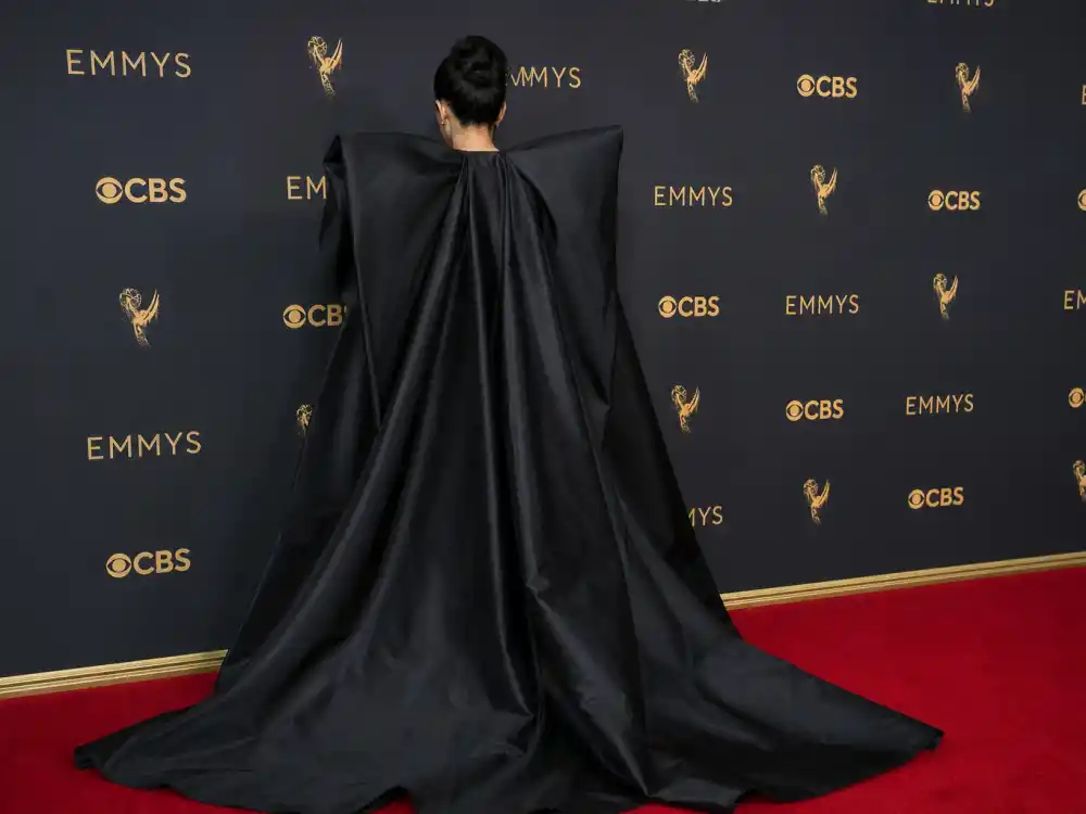 Emmy Awards sculptural shoulder cape couture risk in biggest red carpet fashion risks that paid off television ceremony arrivals