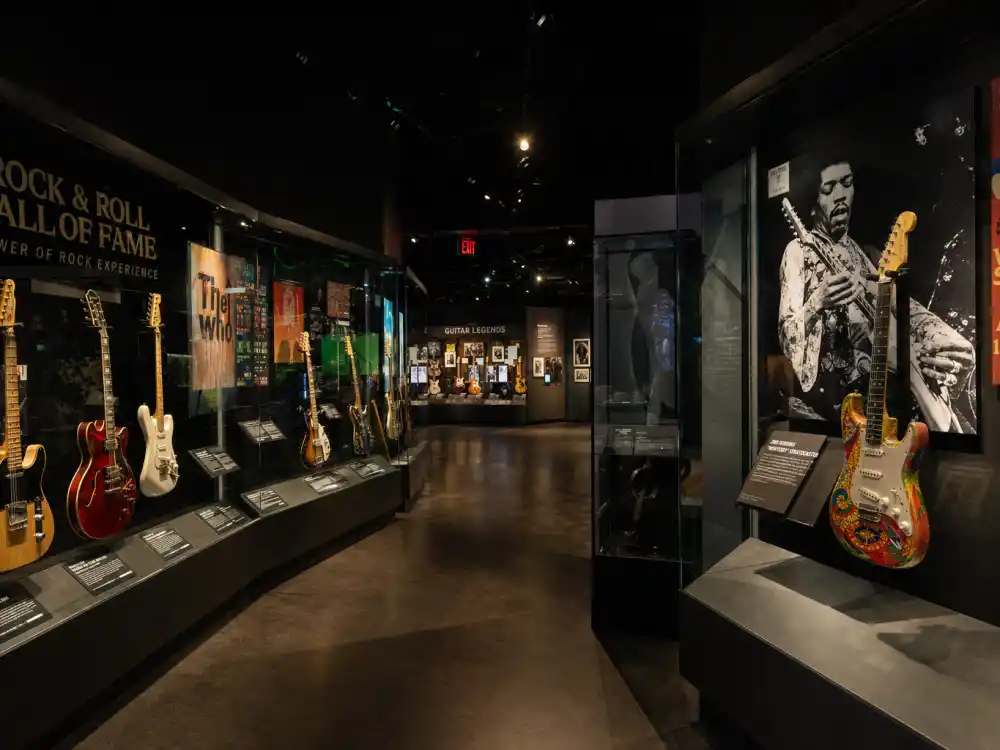 Rock and Roll Hall of Fame museum guitar gallery where inducted legends display while the biggest Rock and Roll Hall of Fame snubs still wait outside
