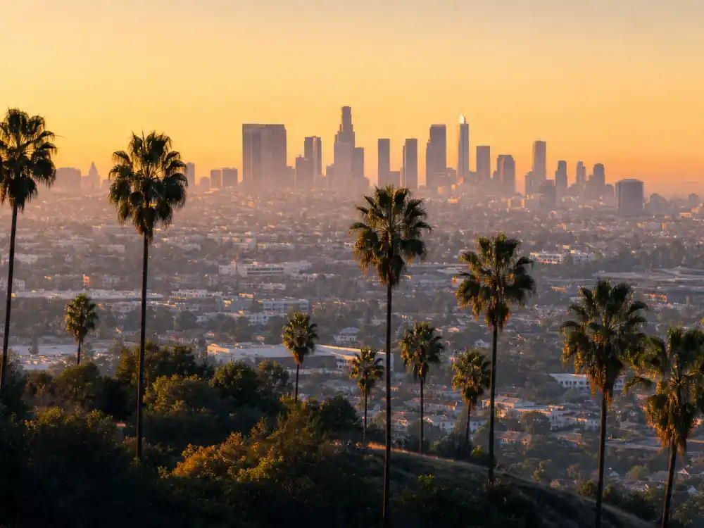 Los Angeles skyline evoking Billie Eilish age and birthday 2026 birthplace — Los Angeles, California where Billie Eilish Pirate Baird O'Connell was born December 18, 2001