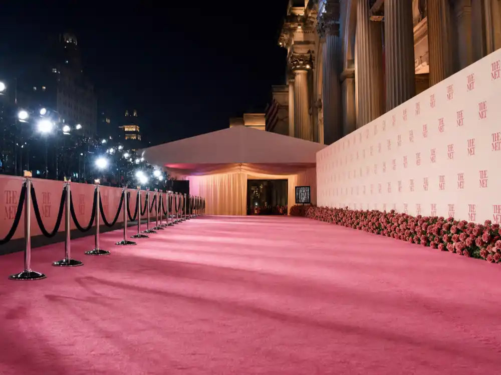 Metropolitan Museum Met Gala pink carpet entrance atmosphere central to Billy Porter sundial hat Met Gala history and Camp Notes on Fashion night