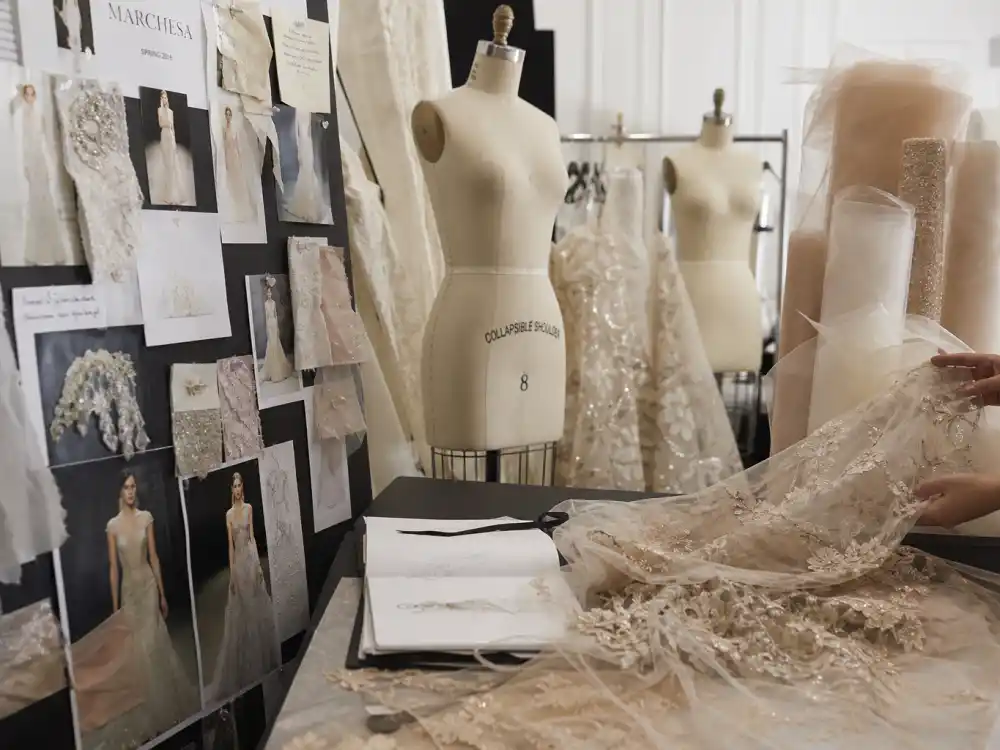 Marchesa couture atelier workspace where Blake Lively wedding dress Marchesa was designed by Georgina Chapman and Keren Craig before September 2012