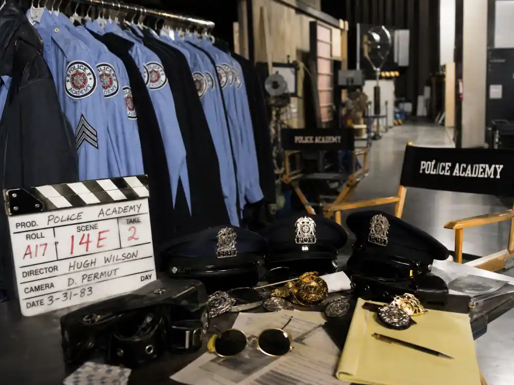 Police comedy film set props for what happened to Bobcat Goldthwait Police Academy and Scrooged roles