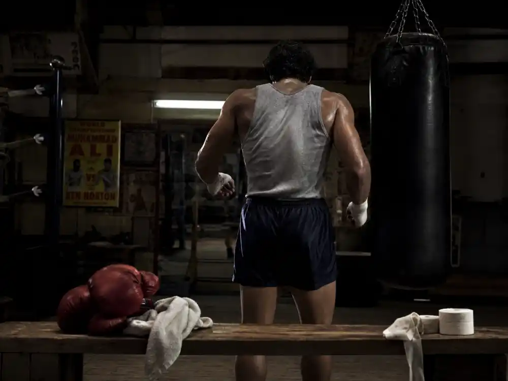 A boxing gym heavy bag for Brigitte Nielsen Rocky IV Ivan Drago villain legacy