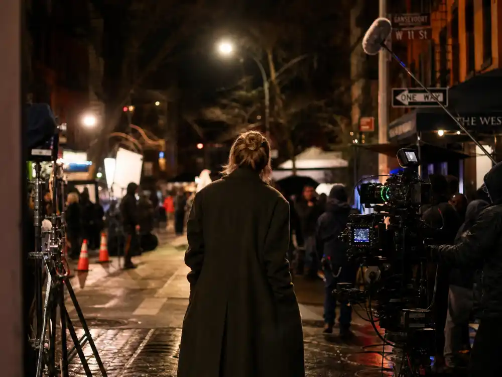New York film crew on a street set at night for Cameron Diaz Back in Action Netflix comeback