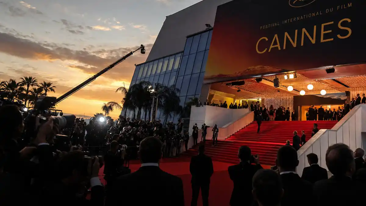 Cannes most controversial moments history — Palais des Festivals red carpet at sunset where protests, boos, and Palme shocks shaped festival lore