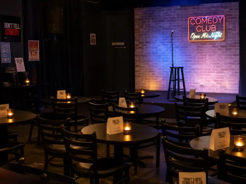 Small comedy club interior for what happened to Carlos Mencia grinding the LA open-mic circuit