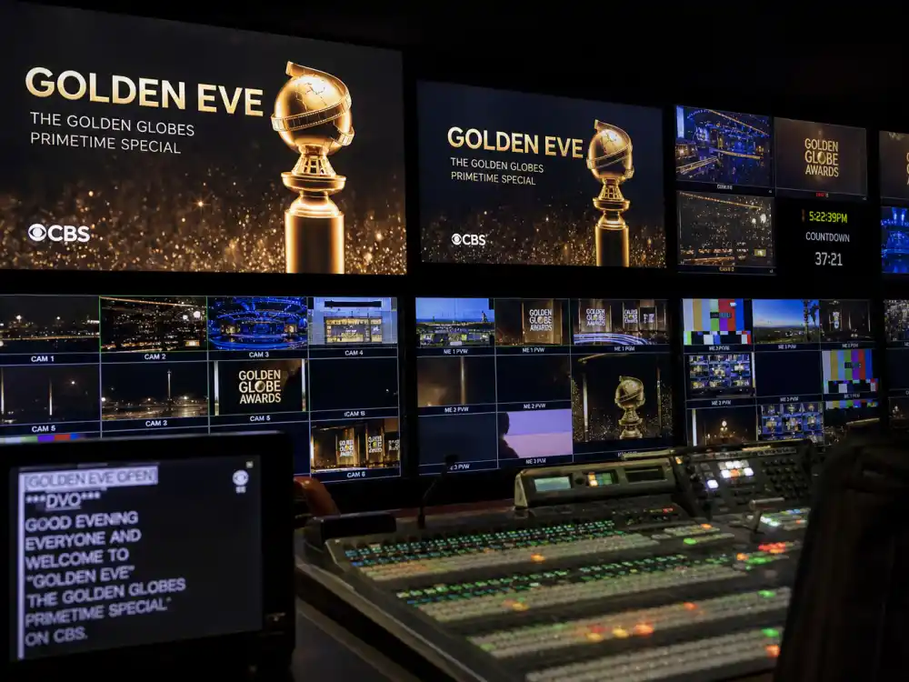Golden Eve broadcast production monitors showing how modern Cecil B DeMille Award winners list honorees receive standalone primetime tributes