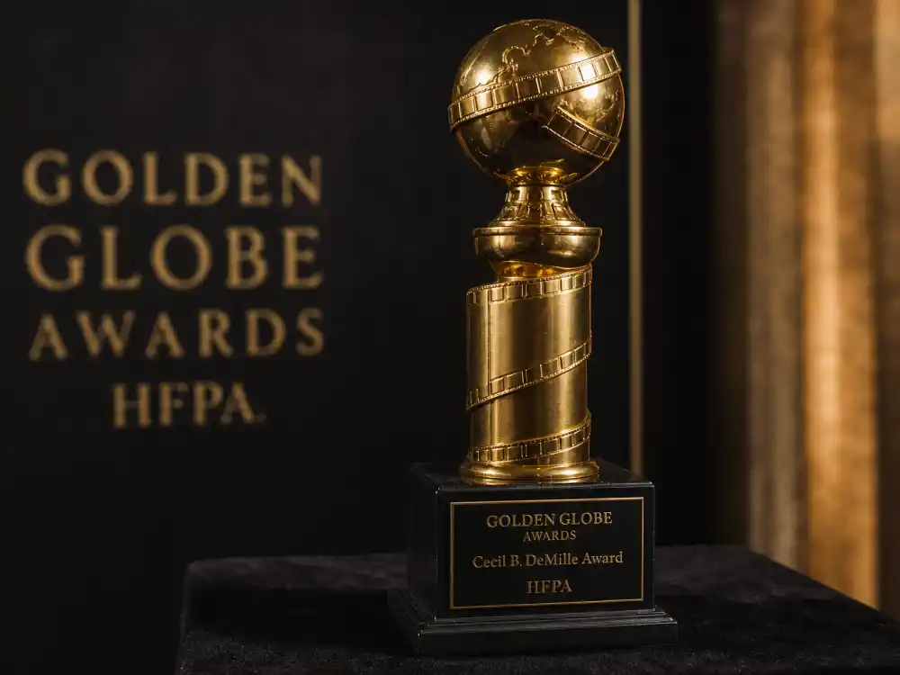 Golden Globe statuette detail representing the lifetime trophy every Cecil B DeMille Award winners list honoree receives on stage
